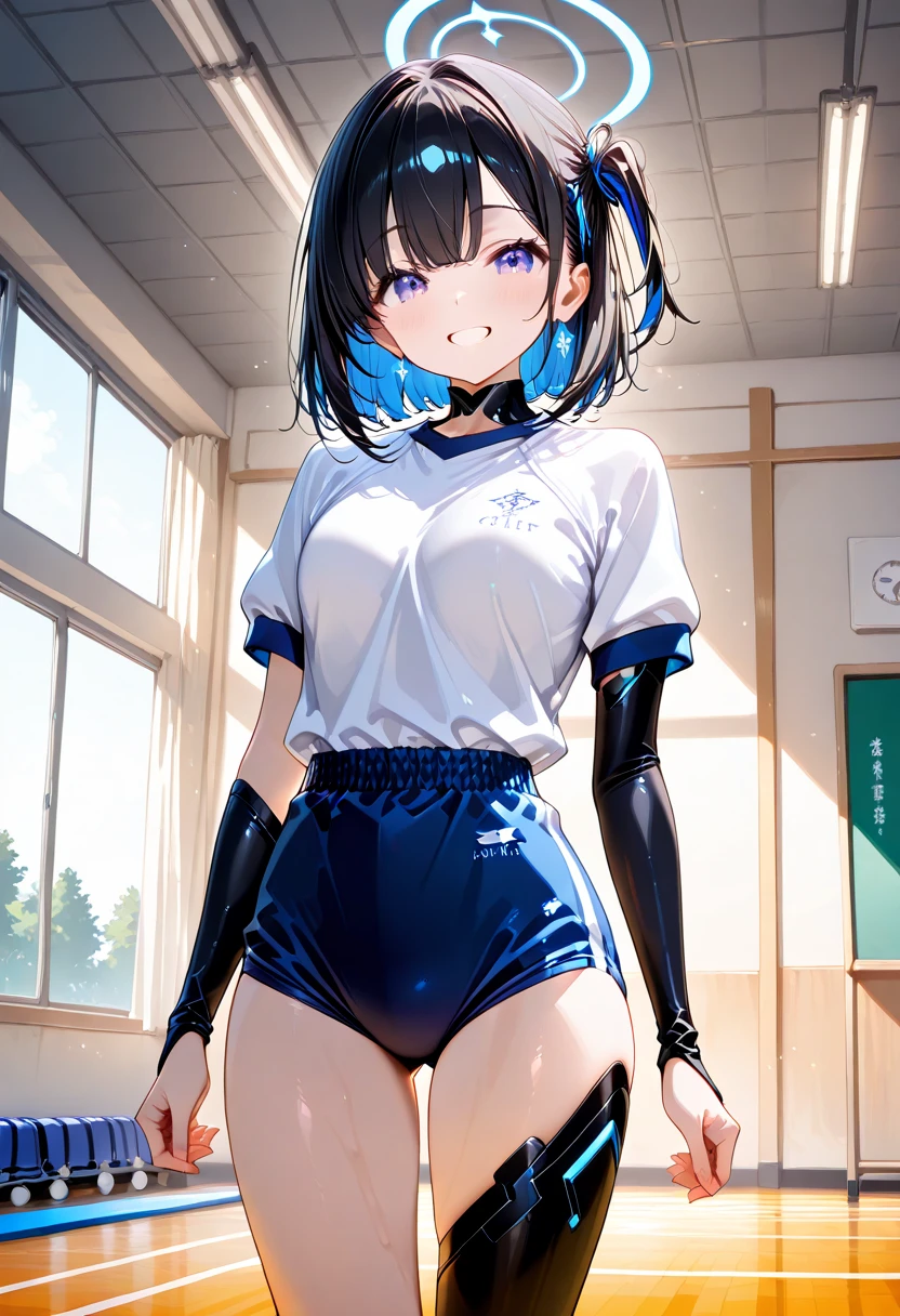 expensivequality illustration, masterpiece, Very delicate and beautiful, Attractive girl,(Gymnastics leotard,Tight leotard,length_Leotard with sleeves,expensive_Leg leotard,athletic leotard), Audience reaction,thin,Slender body,slim,expensive school,Gym,Gymnastics Club,Beautiful Eyes,(masterpiece, Highest quality:1.2), expensiveres, Very detailed CG ユニティ 8k 壁紙, Perfect lighting, colorful, ultra-expensive res,4K,Very detailed, photograph, 8k, High resolution, 18-year-old,Cowboy Shot,short hair,Shyness