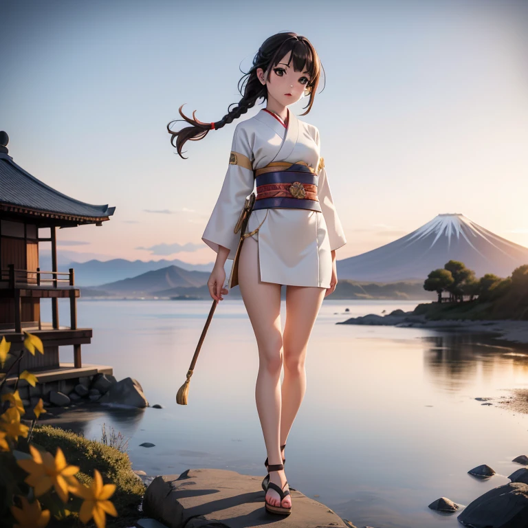 Kinkakuji Temple on fire、Light blue micro bikini、barefoot