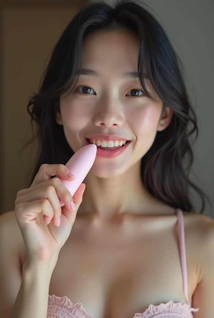 Highest quality,Japanese Idols, Short Bob Hair、bangs、Award-winning photo, Very detailed, Edge Orgasm, Face Focus, (Woman with open mouth and closed eyes ), Age 25、Black Hair、 News anchor、Glowing Skin,From below、Realistic nostrils、Browsing Caution,Shortcuts、Big Breasts、Vibrator prank in public, 公共の場でのBig Breasts女性, She leaned back., (She closed her eyes), she yawns, Hand holding a pink remote control outside the frame, She wants you to stop using vibrators