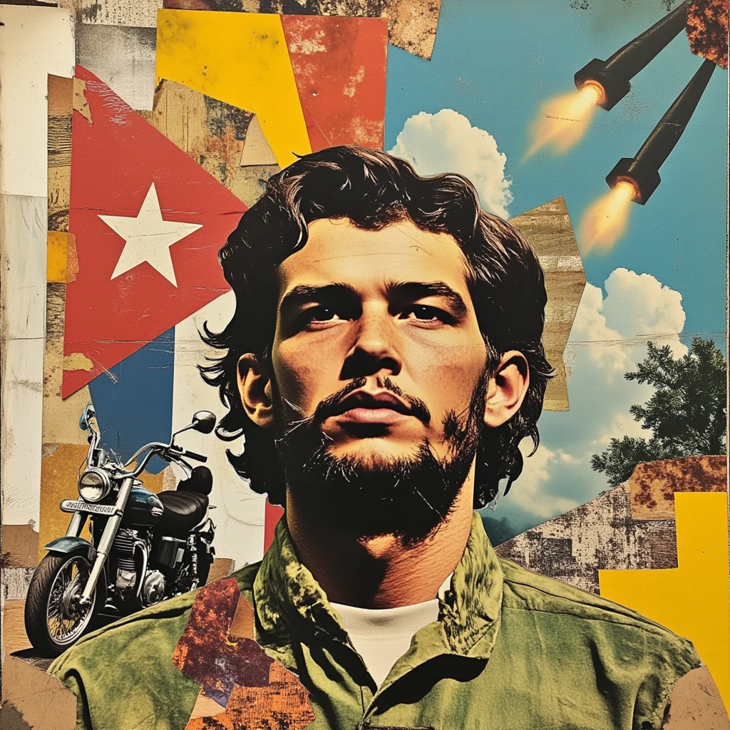 Collage art. Patchwork. Artwork. Abolitionist legislation. Martin Luther King speeches. Demonstrations. Stars and Stripes. Hippies.