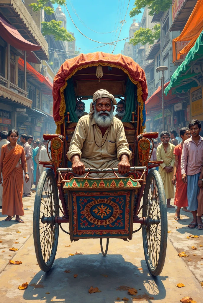 A rikshaw painting which bengali traditional transpot service led by a rickshaw puller. 