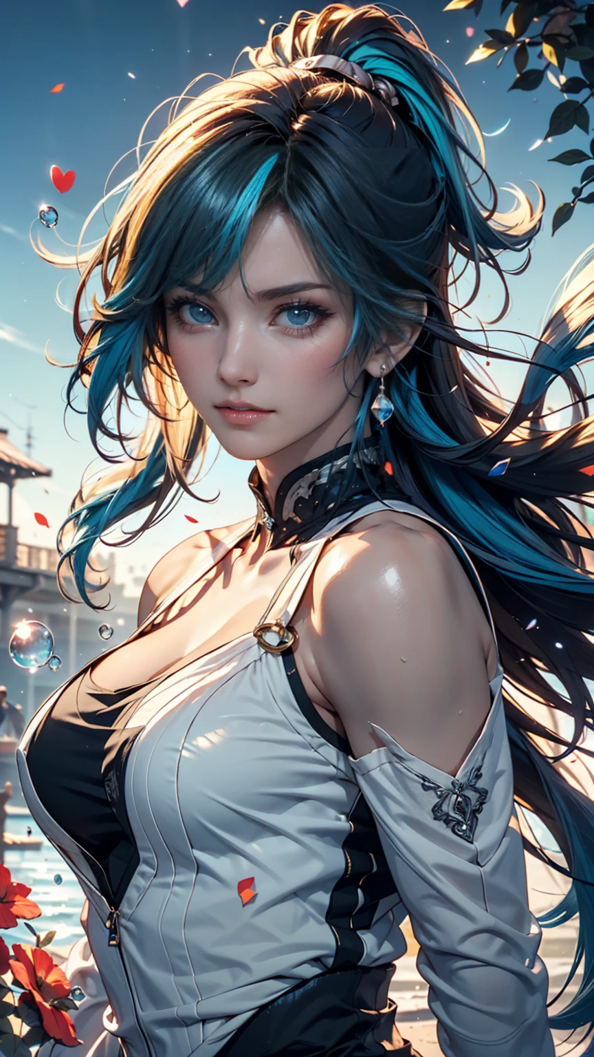 Blue-haired,Semi-long,(((Colossal tits,Valley))),((flare miniskirt)),Raise the skirt,Flipping up the skirt with your hands,((Black underwear,see -through)),鎖骨,six packs,small ass, --auto