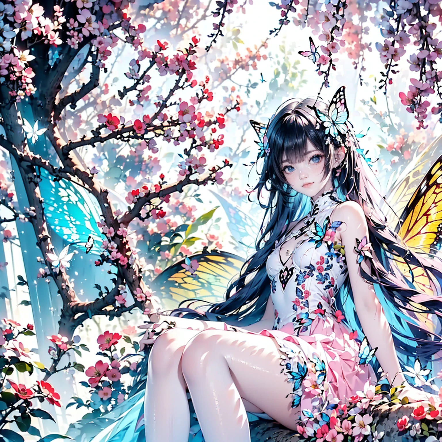One girl, High resolution, Long Hair, Gaze, smile, (((Flower Fairy)))rose、Dahlia、Gypsophila、camellia、colorful
