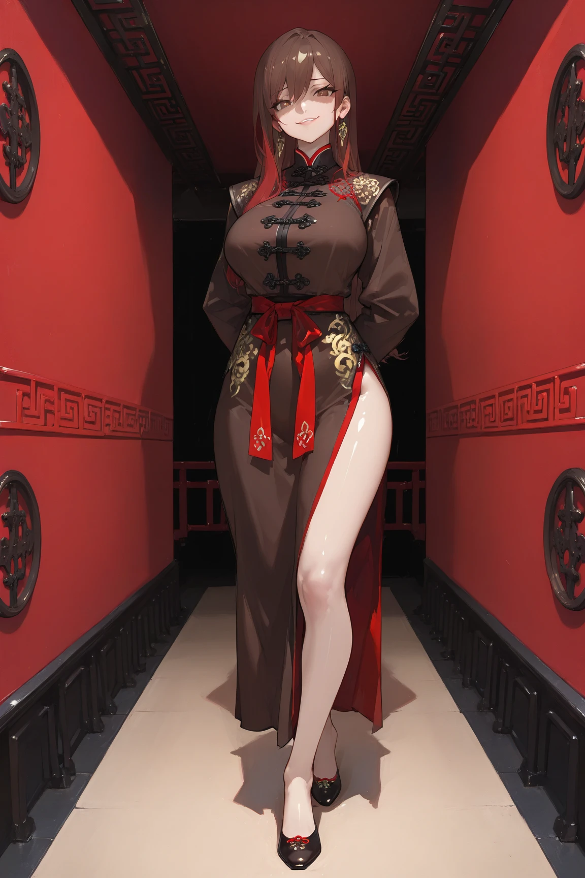 a young man having long legs, thick thighs, large hips, thin and narrow weist, and Chinese dress, very small spikey boyish haircut, man , wide hips, bearded man, man,penis bulge
