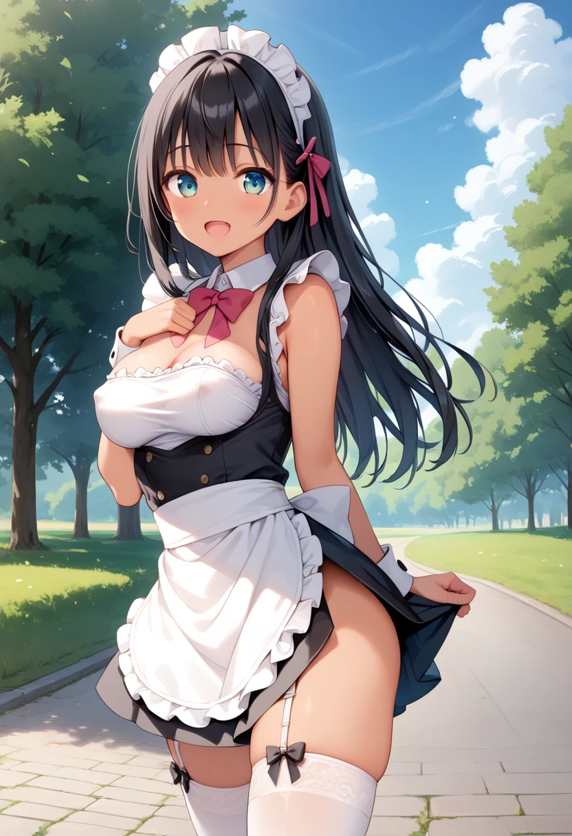 pieces fly、masterpiece、highest quality、Super detailed、High resolution、High resolution、8K portrait、Unity 8k壁紙のHigh resolutionCG、unity 8k wallpaper、cute type little:1.5、upon:1.5、Highly detailed CG unity 8k wallpaper、realistic、real person、cute type little、 portrait photography、shiny skin、High resolution、(16 years old:1.2)、(1 girl)、beautiful clear eyes、very detailed explanation、delicate face、nice lips、slender body、Same with big breasts thin waist、thin legs、(maid Cafe:1.6)、1 girl, cute type, perfect face, seriously, (blush:1.5),((There are a lot of people nearby:1.4))Same with big breasts,((garden:1.2)),(((clothing lift:1.5))), (((I have nipples))), Detailed description vagina,show vagina,spread legs,spread ,((cum in vaginas:1.2))、(change:1.2)、(think back:1.8)、((mini skirt:1.2))