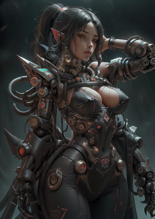 Beautiful Alluring Crimson cyberpunk demon cyborg female, Bare red Skin with exposed mechanical glowing parts, Athletic Well Toned Body, Elegant Form, Inside A cyberpunk hellish laboratory, Barely Clothed, cleavage, vissible breasts, Spikes, mechanical limbs, mechanical hooves, Beautiful Face, Ominous Gothic Theme, cyberpunk theme, Fiverr Dnd Character, Octane Render, Digital Art, Extreme Detail, 4k, Ultra Hd, Polished, Beautiful, Hyperdetailed, Intricate, Elaborate, Meticulous, Photorealistic, Sharp Focus, Wlop, Character Design, Unreal Engine, 3d Rendered, Volumetric Lighting, Reflections, Glossy, Digital Illustration, Pose, Suggestive Pose, Lewd, Full Body Shot, very small breasts, a cup breast size, naked, vissible nipples, puffy vagina, pierced nipples, nipple jewellry anatomically correct 💖❤💕💋❣