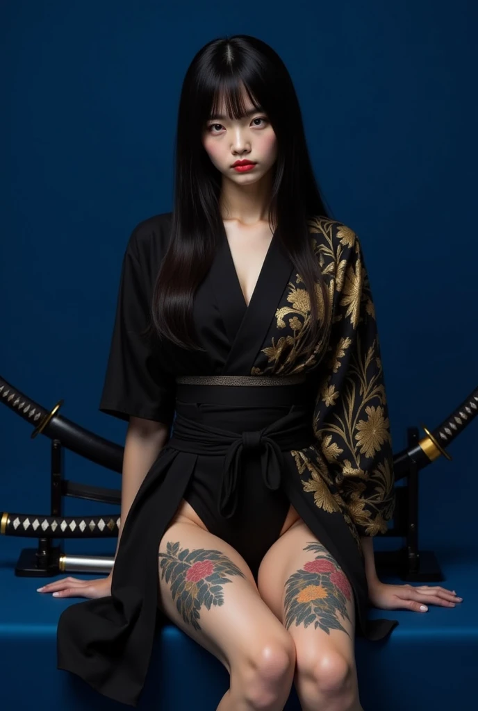 Cute Japanese woman, (16 years old), (very cute face: 1.3), red lips, white moist skin, mole, (glasses: 1.2)
BREAK,
Feminine body with high athletic ability, body of a female fitness model, feminine body with hard tones, (muscles: 1.2), (beautiful belly button),
BREAK,
Fighter, kung fu fighter, idol, (Yakuza), (gangster),
BREAK,
(wearing a cute black kimono: 1.3), (kimono that is revealing), (Stiletto heels, black heeled boots 1.3), very large earrings, short length,
BREAK,
Short hair, (Short bob hair), (Bangs: 1.2), (Black hair: 1.3), (Wavy hair),
BREAK,
(Very large machine gun: 1.4), (Holding machine gun: 1.3), (Fighting: 1.2), (Getting into a fighting position), (Firing machine gun: 1.2)
BREAK,
(Japanese tattoo: 1.4),
BREAK,
Masterpiece, Perfect lighting, Ultra high resolution, 8K, (Highly detailed: 1.4), (From the front), Looking at camera, Melancholic expression,
BREAK,
(Tokyo Tower: 1.2), Japan Tokyo Tower background, (Neon lights: 1.2)