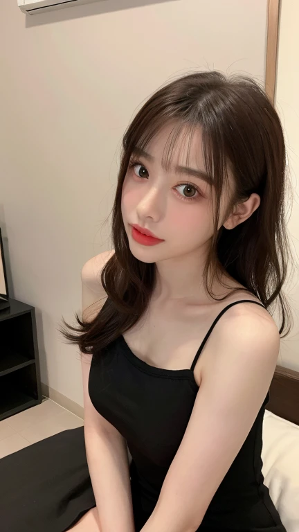 beautiful girl、double eyelid、Big、Black Hair、Long Hair、Fair skin、delicate、Selfie、camisole、Small breasts
