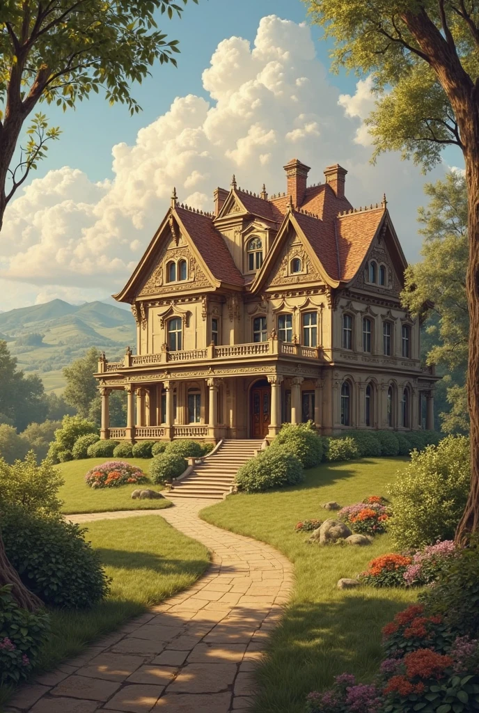 Picture of an old style house that is big because thy are rich in the bible