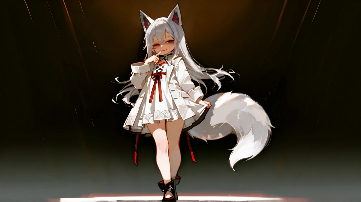 ((White socks)),barefoot,(Cat ear),(Cat's Tail),Cute little ,Tiny ,Small girl,,Childish face, Very fine clean face,Top quality, Big eyes,Straight Hair,Yellow hair,Crimson Eye,(Dark Room), Subtle light, Natural light,Soft lighting,Light from directly behind, (Are standing), Cute pose, (Open your hands), Showing the whole body,Front view,Black background