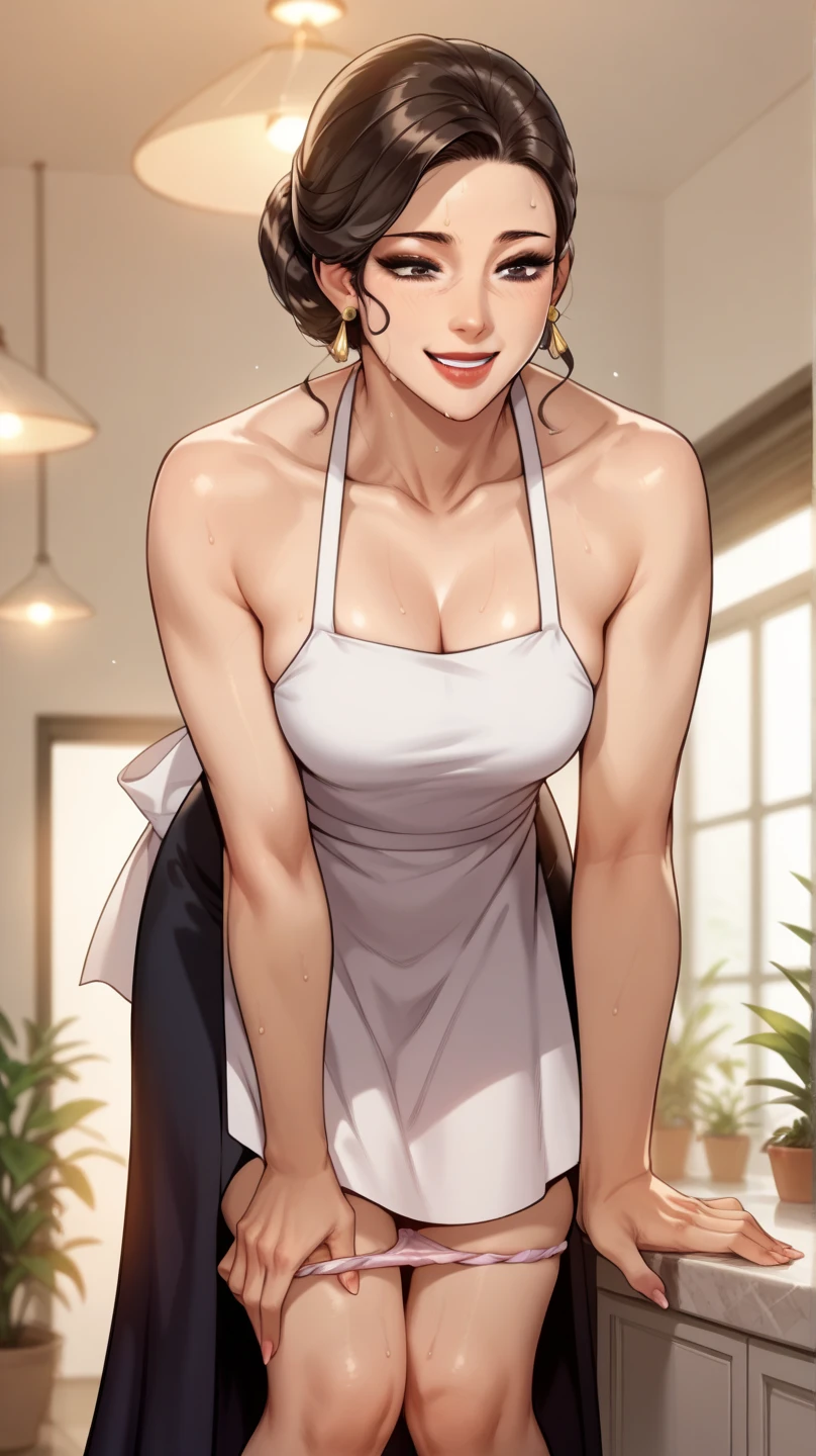 apron,sweat,(random sex pose:1.2),(random hairstyle),(Thin type:1.5),(large breasts),(Highest image quality,(8K), Ultra-realistic, Best Quality, High quality, High Definition, high quality texture, high detailing, Beautiful detailed, fine detailed, extremely details CG, Detailed texture, realistic representation of face, masterpiece, presence),naked apron,horse ass