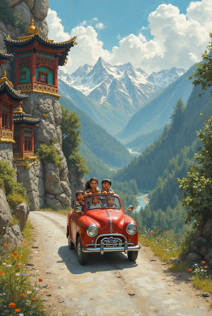 Miniature people driving car in bhutan 🇧🇹 