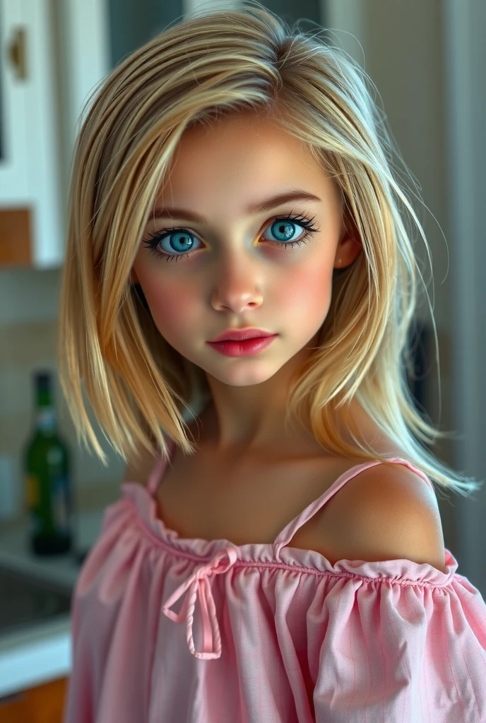 a beautiful young girl with piercing blue eyes, pixie haircut, small breasts, blushing expression, (Dakota Skye:1.0), 1girl, (best quality,4k,8k,highres,masterpiece:1.2),ultra-detailed,(realistic,photorealistic,photo-realistic:1.37),vibrant colors,cinematic lighting,dramatic composition,digital painting,concept art style