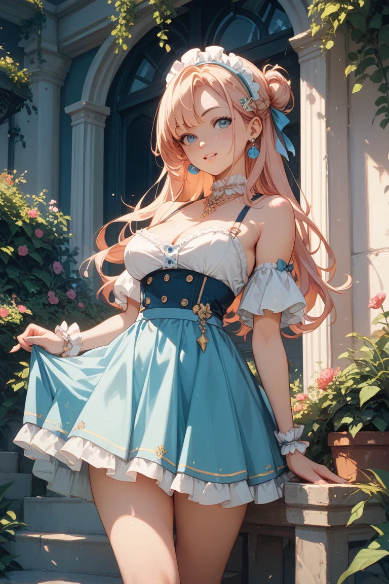 小さなgirl、Face photo、Face up、The arrival of spring、Big Ass、 (alone:1.5,)Very detailed,Bright colors, Very beautiful detailed anime faces and eyes, Look straight ahead, ;d, Shiny_skin,girl, ((Turquoise long hair,The inner color is red 、forehead is exposed.、Green Eyes、、Shiny hair, Delicate beautiful face, blush、(Turquoise Eyes), White skin, Valletta, Earrings,、blue flower field、(((Floral pink.one piece)))、Twin tails、smile、smile、Face dyed red、Face-centered、pantyhose