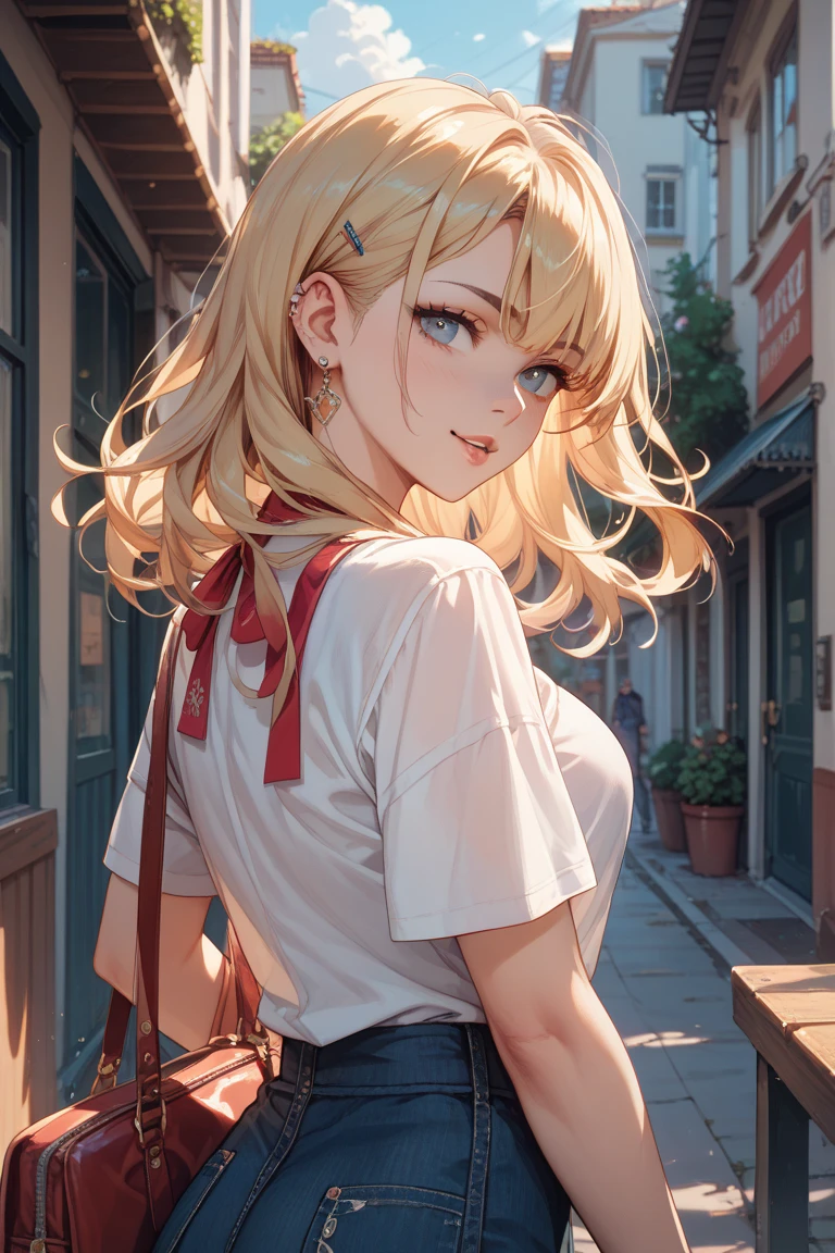 Blonde high school girl having her boyfriend open her piercings