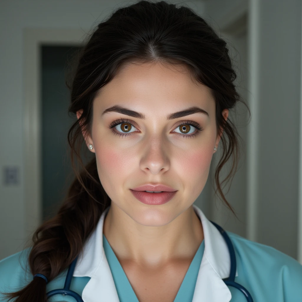headshot, nurse, scrubs, hospital, ponytail, soft colors, bokeh, masterpiece, high quality, (high detailed skin:1.1)
<lora:carla_humphrey_lora_v01:1> 8carla