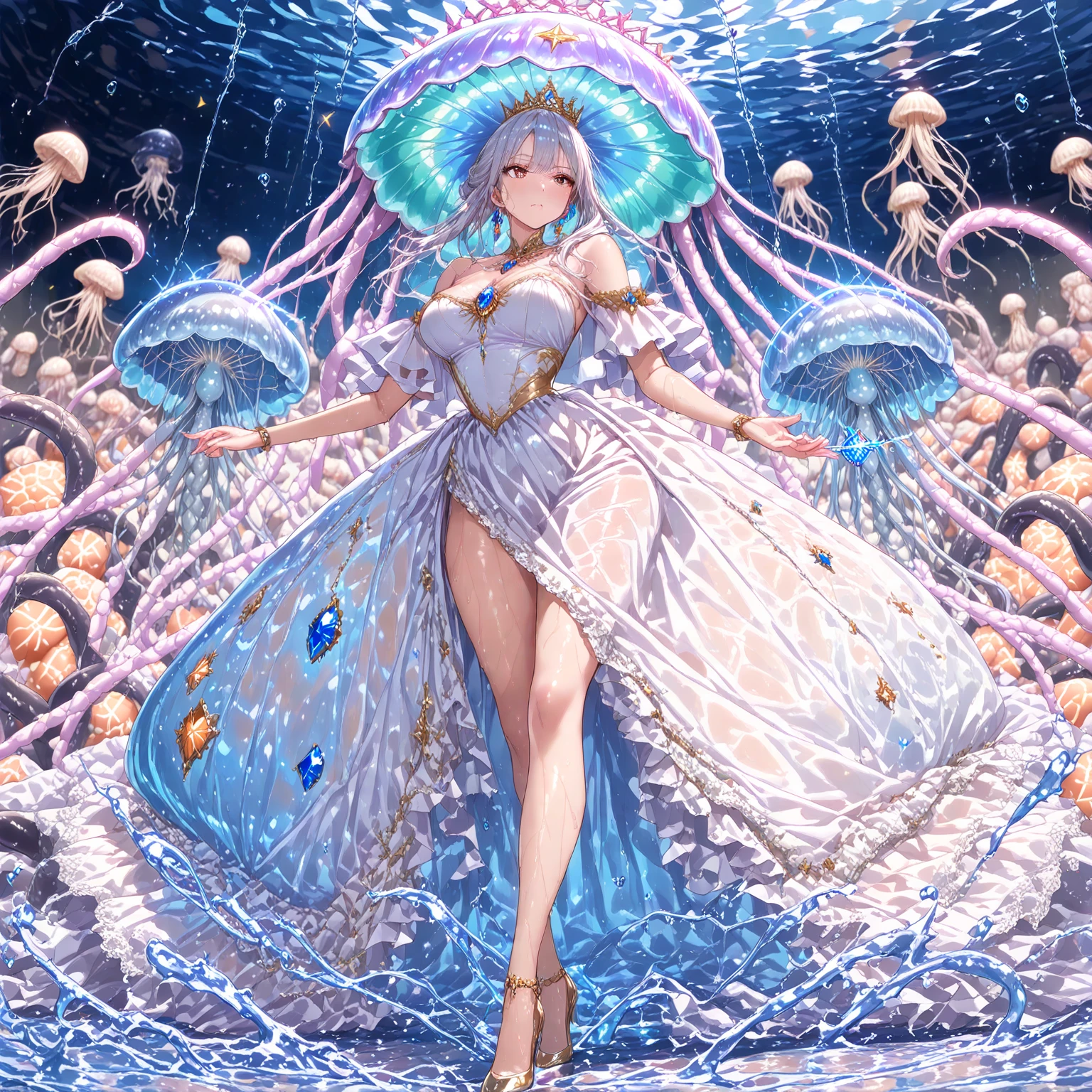 woman,Huge boobs,Huge breasts Huge breasts,とても唇が赤いHuge breastsを強調,Big Ass,Narrow waistLong legs,Green Eyes,
Huge boobs,Huge breasts, Huge breasts,とても唇が赤いHuge breastsを強調,Big Ass,Narrow waist,Long legs,
Greenish blue eyes 8k( A sloppy smile:1.5)The face we want, mischievous face, anime-style face, good facial expression, splashing sweat 8k(Wearing a white dress:1.5)
8k(seabed,jellyfish:1.5)8k(seabed:1.5)8k(Fantasy:1.5)8k(Fantasy:1.3)