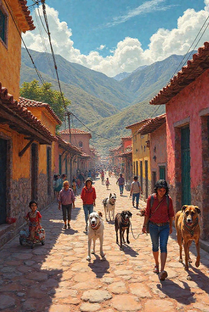 There is a town in Peru with a lot of dogs and Peruvian people