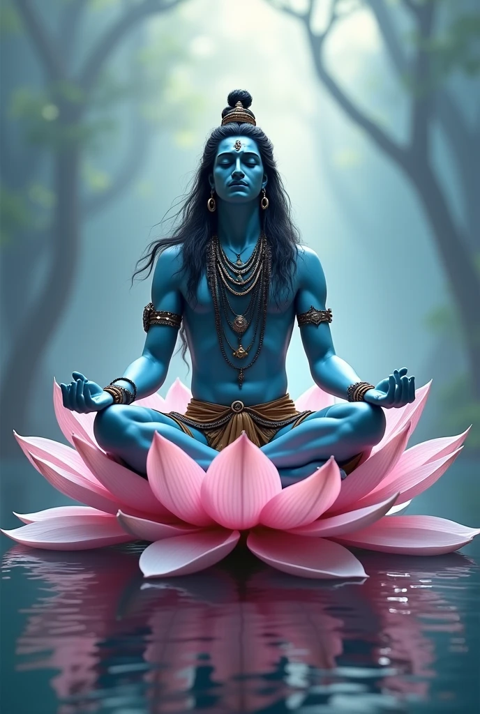  Shiva Shankar Mahadev is sitting in the forest along with Vasuki five head Naga by the river