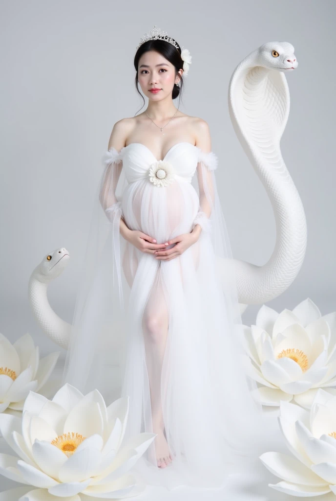 Elegant princess with open legs, half squat, pregnant belly, jewelry, exposed private parts, diamond crown, princess light blue evening dress, flesh-colored thin-soled pointed stiletto heels: 2, big breasts, naked, naked