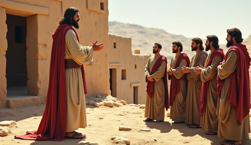 Jesus in the midst of the disciples, bible illustration, epic biblical representation, imagem super realista, cinematic lighthing, beautiful depiction, Realistic, 4k, HDR