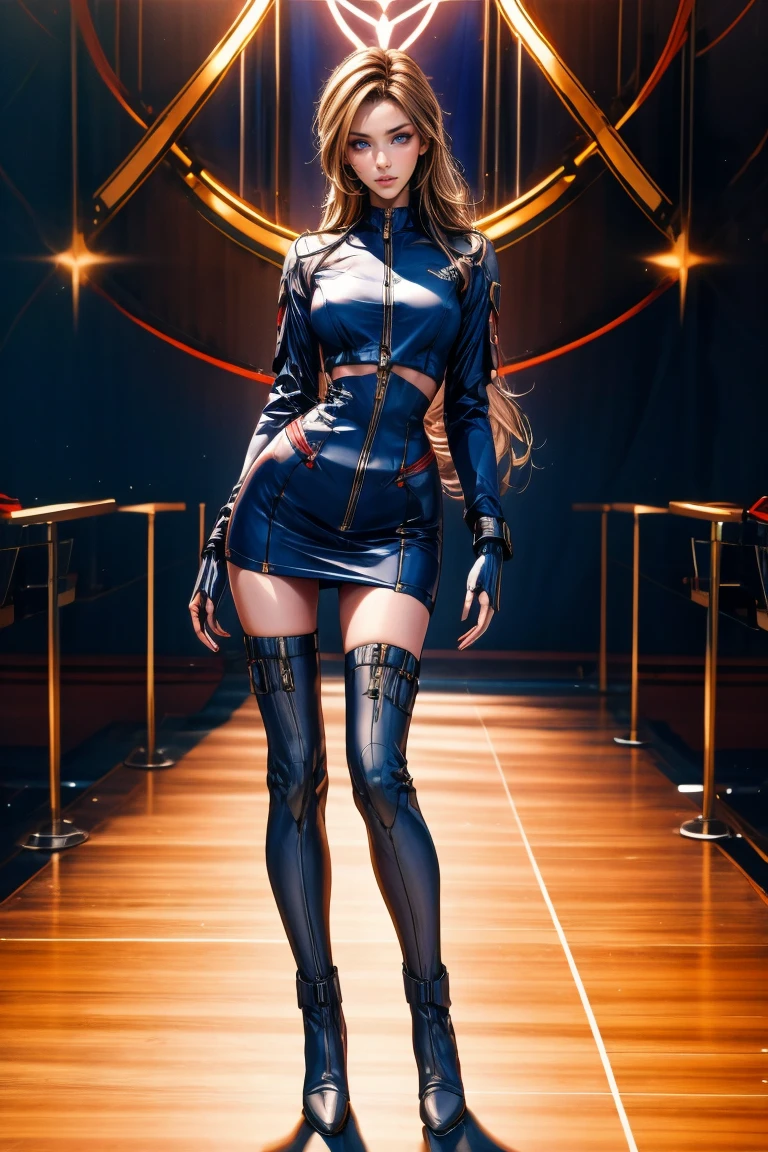(Full body shot:2), (1girl:2),anatomy correct, Must show your face, dancing pose, Must wear pointee-heeled leather shoes, (In pink|amarelo|blue colors|green color|red colour|white colors|black in color|purpleish color|greys|Beige|Skin color)Wearing a JK student uniform, Over-the-knee stockings, (gloss on the skin:1.3), Many jewelry, A shallow laugh, anatomy correct, Complex and diverse backgrounds, hyper HD, Ray traching, reflective light, structurally correct, Award-Awarded, high detal, lightand shade contrast, Face lighting, tmasterpiece, super detailing, high high quality, high detal, best qualityer, Reflectors, 16k