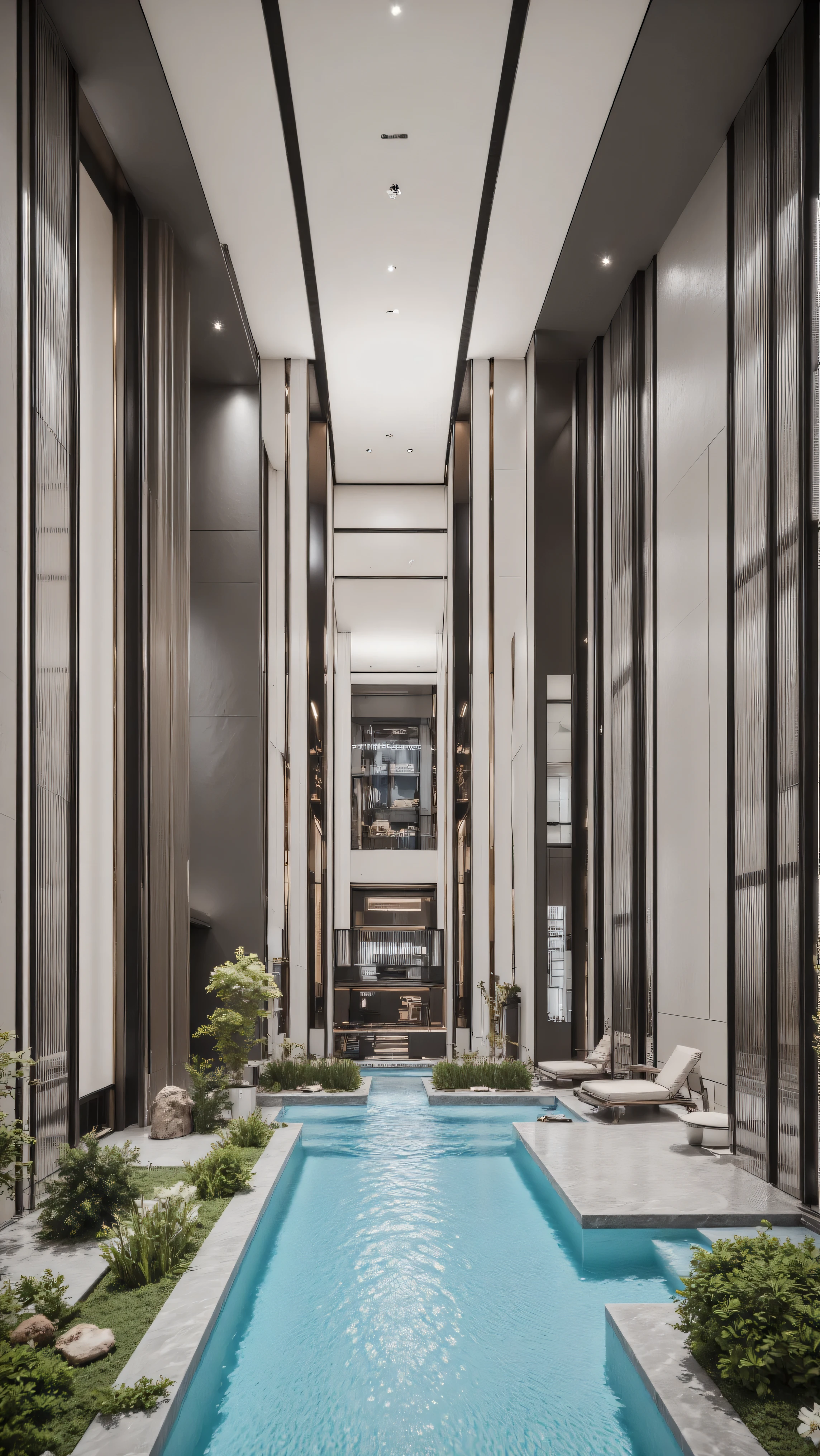 4K,8K,Studio Quality,Chinese Penthouse,Swimming Pool inside Penthouse, Inside China Highclass Penthouse Tower Room with Swimming Pool,Make the Water Pool Realistic, make the photo realistic, vibes color with black and white, Billionaire Vibes Room,Full Furnitured, Detailed.