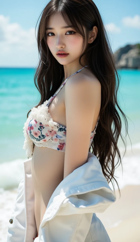 Beautiful woman, beach by the sea, bikini,