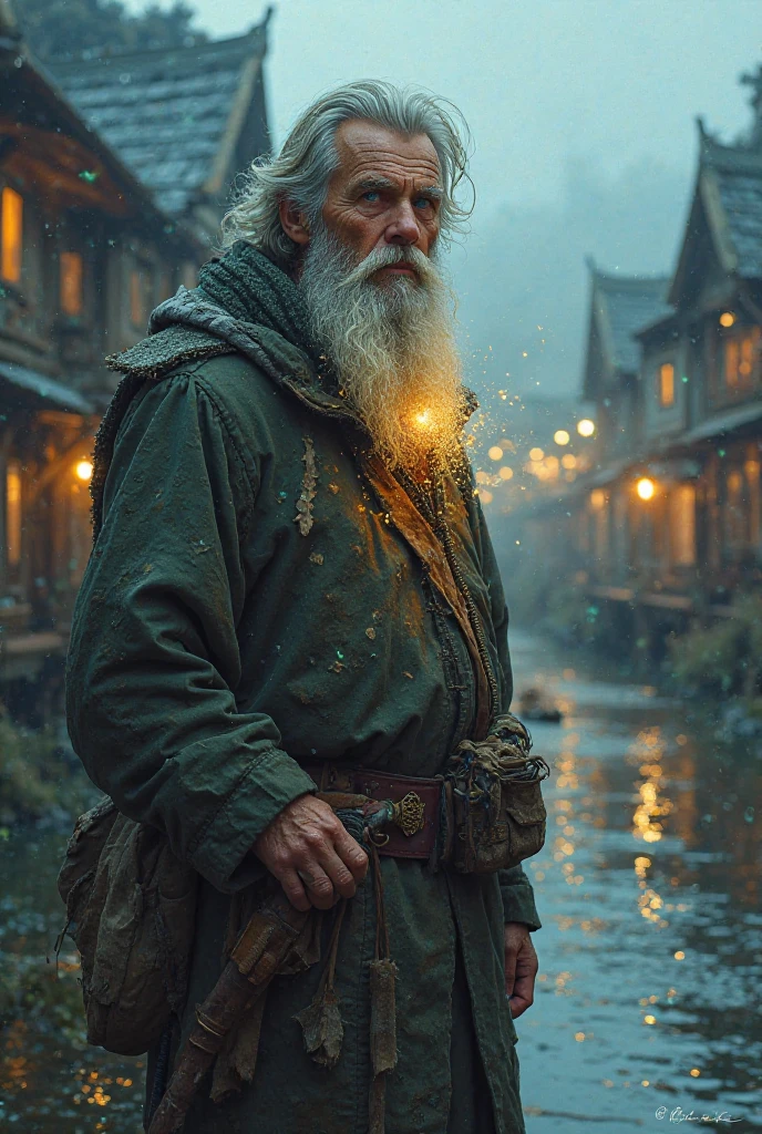 12. The yeang fisherman back in his village, changed and glowing with a magical spark in his eyes.


