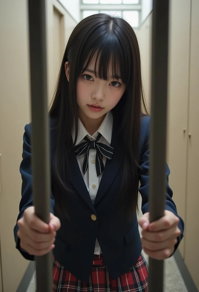 (masterpiece)), ((Highest quality)), (Very detailed), Browsing Caution, ((Inorganic studio)),(((Rope tied around the inner thighs))),Cute Japanese Women, One woman, alone,((thinウエスト)),Flat chest, slim, thin, BDSM,Beautiful straight black hair, Beautiful dark brown eyes, (Beautiful Eyes), Long Hair,Crying face、Professional Lighting、Bright lighting、14-year-old girl、(((School Uniform)))、very veryショートヘア、Hanging eyes