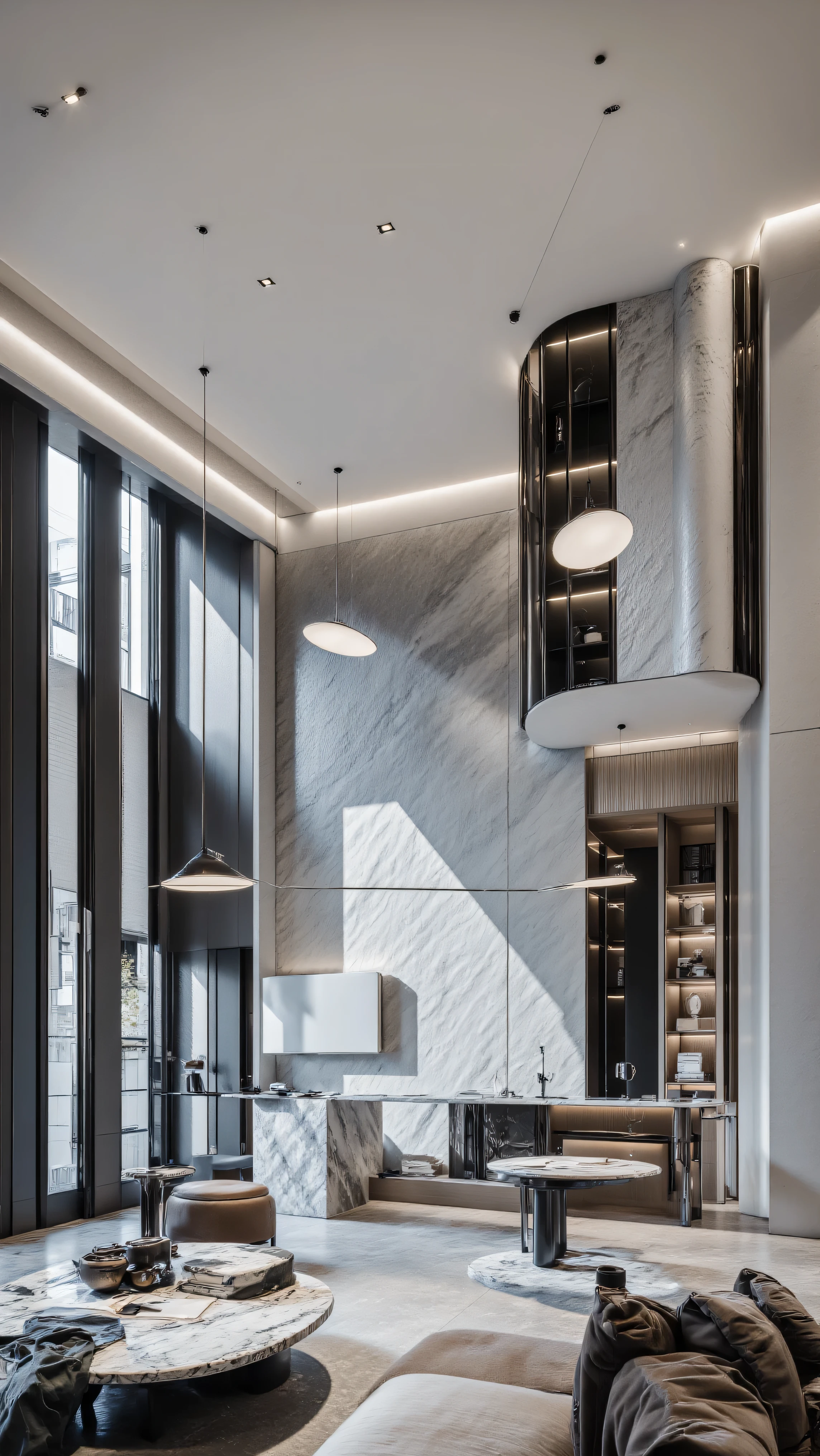 4K,8K,Studio Quality,Chinese Penthouse,Swimming Pool inside Penthouse, Inside China Highclass Penthouse Tower Room with Swimming Pool,Make the Water Pool Realistic, make the photo realistic, vibes color with black and white, Billionaire Vibes Room,Full Furnitured, Detailed.
