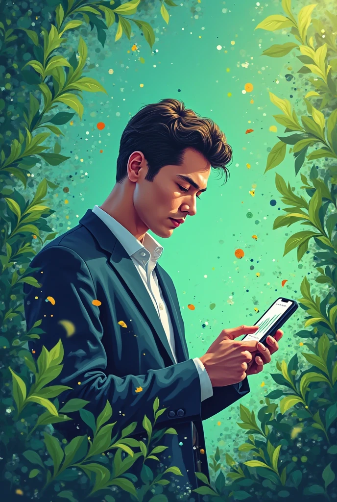 Trading ideas, Green background with black, bright, phone, stock growth chart