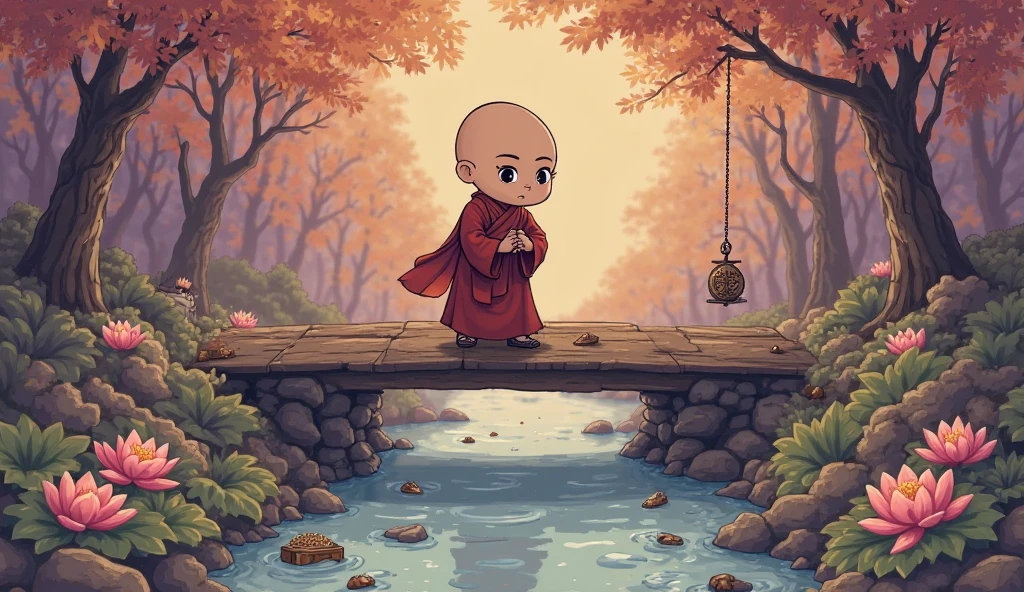 Bald boy, little monk, trekking, rain, bald, chinoiserie,
