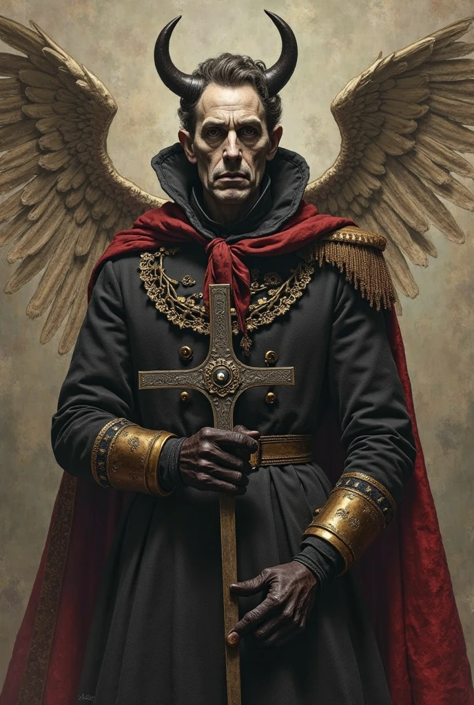 Create a konrad from 3 parts of adam mickiewicz's grandparents What Konrad will contain
The mask that symbolizes the transformation from Gustav (hapless suicide specter) I become a rebel patriot. In his hand he will hold a cross which is to be a symbol of his dedication to the nation. Next to him is not supposed to be an angel on one side and the devil on the other which is to symbolize his confusion in that he wants to change the national destiny, but fails to see, that his weaknesses can lead him to perdition. 