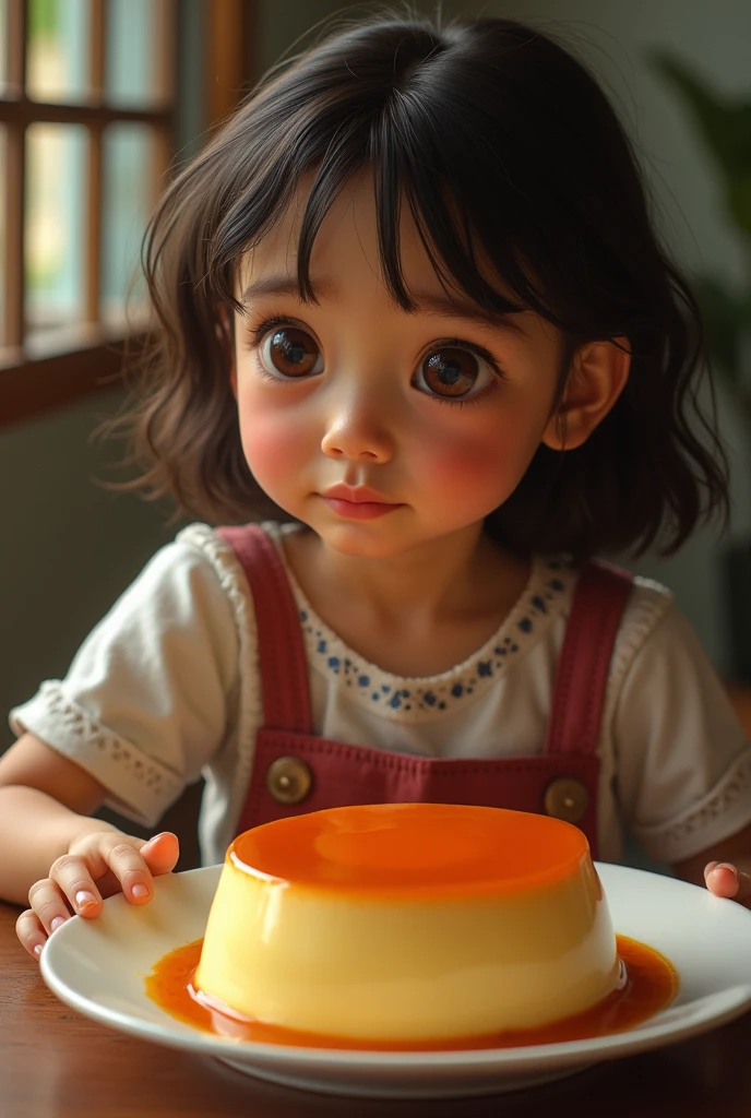 One is about 10 years old,zona rural,Wear short-sleeved vegetarian,bit girl,short detailed hair,There was rice in the table bowl,Eat the rice happily with a spoon,Very happy,The little girl had a happy smile on her face,The background is a warm color living room,sharp detailed face,Close-up,(Best quality at best,tmasterpiece)face, Close-up
