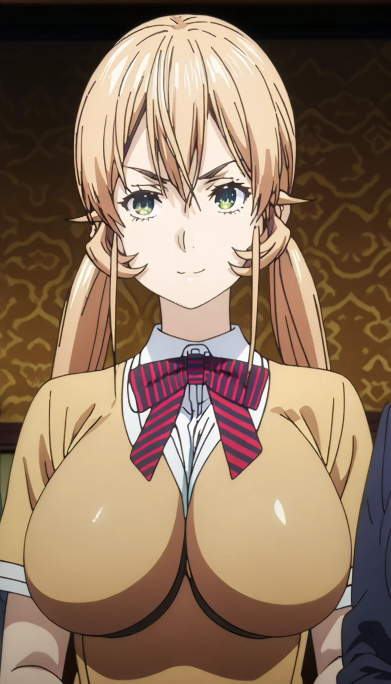 POV Dating | across table sitting on chair : 1.3, (white serafuku outfit : 1.5), (blue pleated skirt), white long socks, (diningroom background), Sigui, mature woman, anime cels style, best quality, high resolution, 1girl, (huge breasts:1.2), beautiful face, Beautiful Finger, Beautiful long legs, Beautiful body, Beautiful Nose,Beautiful character design, long hair, (brown hair), Bangs, green eyes, (cowboy shot), smiling, looking at viewer, beautiful hair, navel, smiling