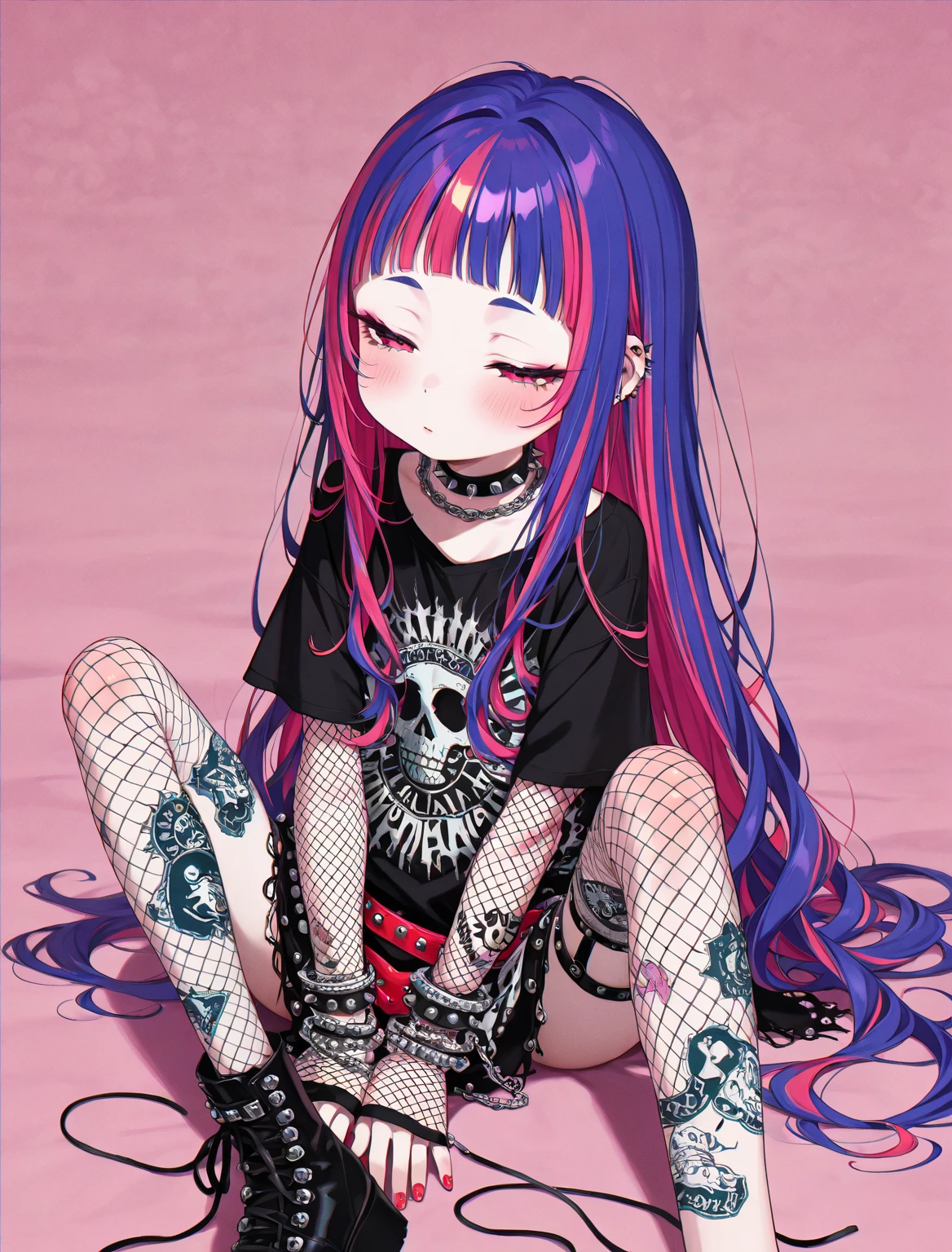 Black Hair、Black Feather、Gothic punk dress、Legs sticking out,Sit on a chair, Crossing your legs、Throne,anime zombie witch design, Crossbones, skull, Streetwear Design, Provector, Horror Style, Full Design, Only 6 colors, Solid Colors, No Shadow, Full Design, Stickers, Bright colors, White Background.Ultra-fine illustrations,(((Beautiful fine hair))),(((Beautiful Faces))),(((Beautiful background))),(((Beautiful fine hair))),(((Beautiful Faces))),(((Beautiful background)))、Black Hair、Blunt bangs,Undershot((Right hand white eye,Left eye purple)),Otto Eyes