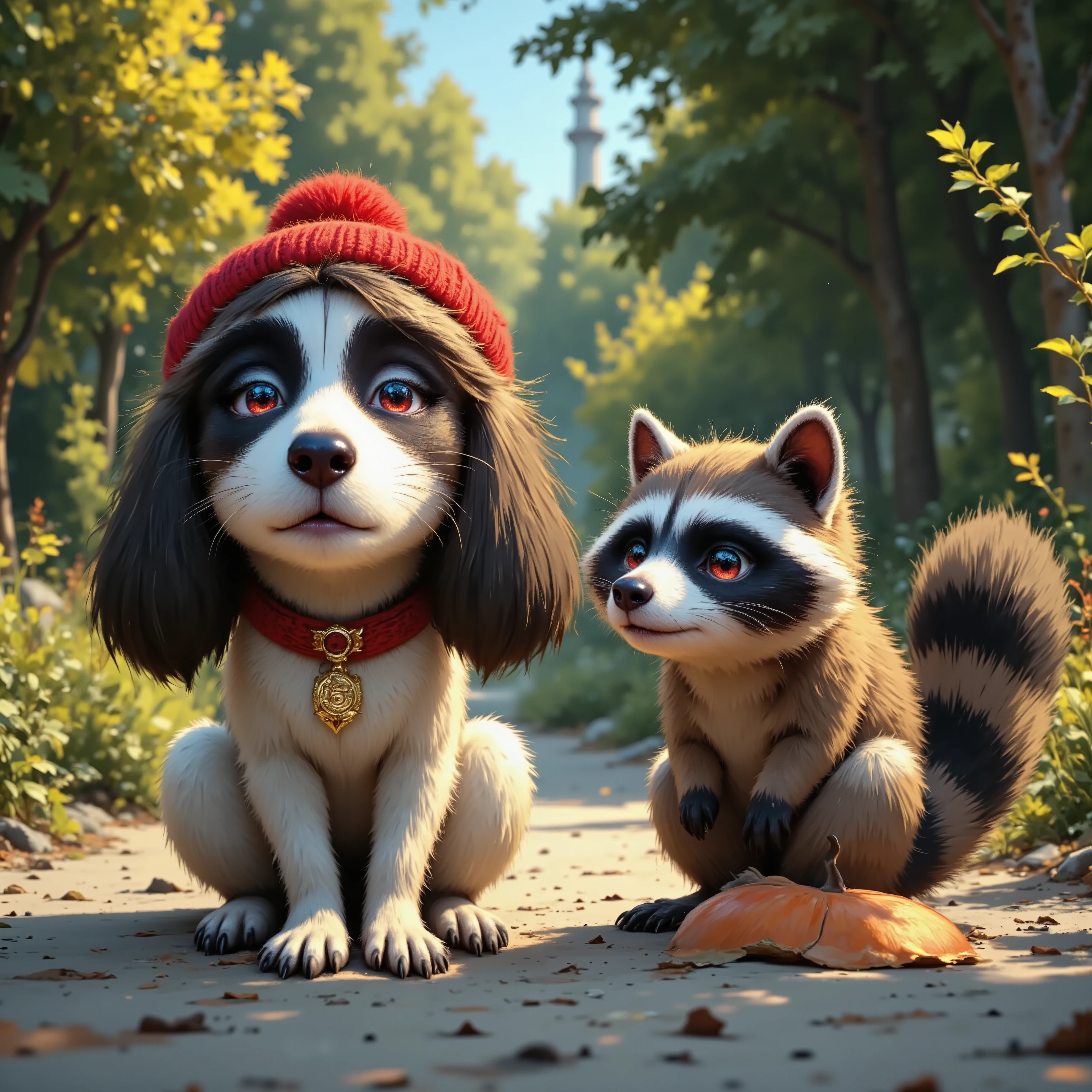 2animals,(the one is a Snoopy,Peanuts ),break,break,(the one is a raccoon)),break,break,hyper realism