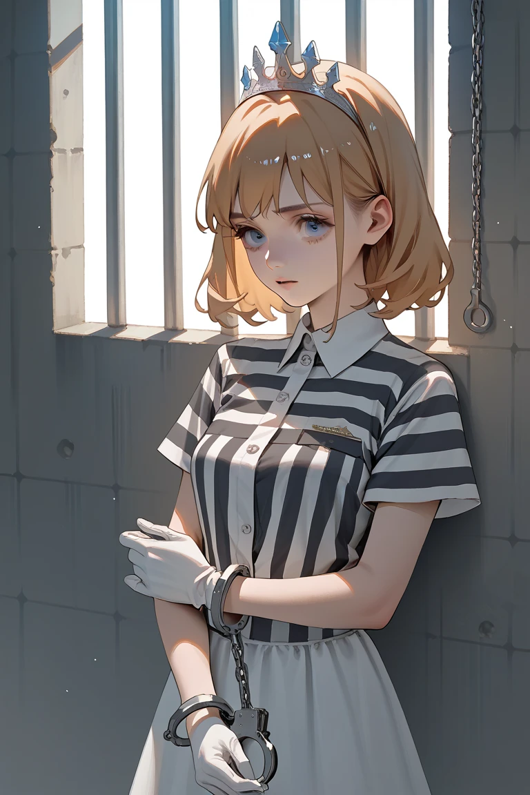 Anime Girl，Princess，White Gloves， anime，put on handcuffs，bondage，prison
