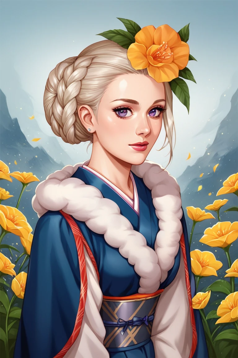 fantasy, magic, red and blue shades, flowers, Viserra Targaryen " platinum blonde hair and purple eyes " being played by the actress , Valentina Zenere , she wears a dress inspired by Vincentian fashion , with Japanese kimono neckline . The dress is made of gray silk , skirt and the sleeves have white velvet , the skirt is embroidered with dragons and wolves huargos , wears a layer of dark blue wool , that also has the same embroidery as the long sleeve . A gray wolf cloak that keeps the Covered from the cold , like jewelry she wears a silver headband embedded in her forehead she wears stones of blondes , Her hair is tied up in a tight braid and wrapped in a bun on the top of her head, the hairstyle is decorated with small pearls and blondes . " book Fire and Blood "