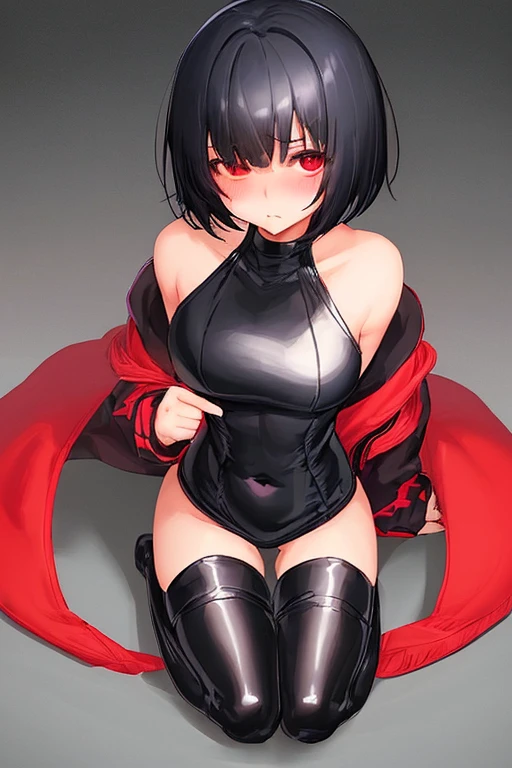 score_9, score_8_up, score_7_up, score_6_up, uncensored, yukinoshita yukino, absurdly long hair, grey eyes, black hair, very long hair, face, blush face, lips, naughty face, shiny skin, sweating, steaming body, curvy, voluptuous, heavy breathing, (small breas, bodysuit, official bodysuit, cape, hood, (detailed body, detailed eyes), (dim lighting:1.3), a woman in a black lingerie sitting on a couch in a room with a window and potted plants, transgressive art, cyberpunk art, Fan Qi, anime art,