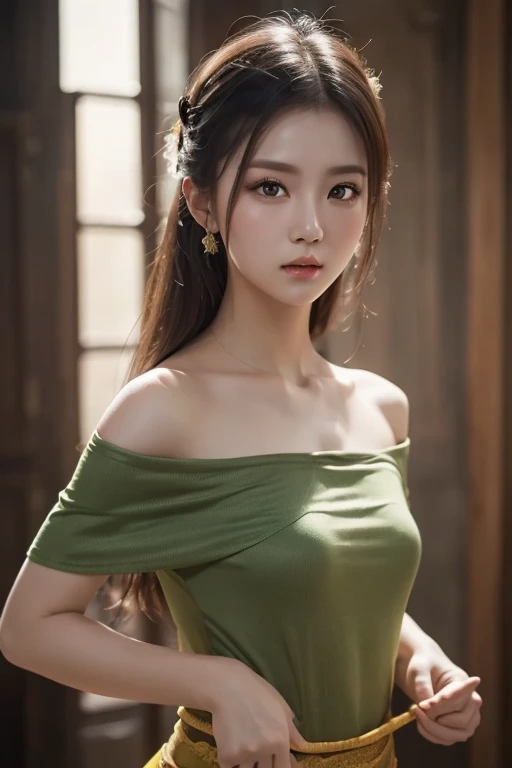 a close up of a woman with a green dress and a necklace, artwork in the style of guweiz, realistic anime 3 d style, beautiful anime portrait, anime realism style, detailed portrait of anime girl, beautiful character painting, by Yang J, stunning anime face portrait, realistic anime artstyle, portrait of an anime girl, beautiful anime style