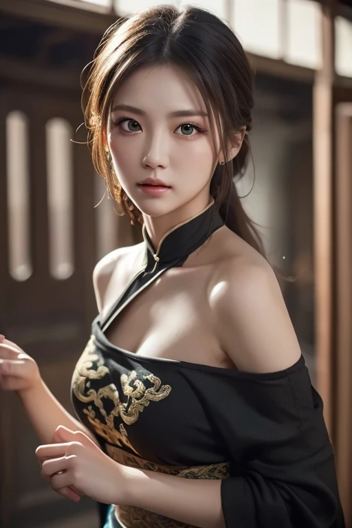 Kimono beauty, body portrait, 8K, thin and beautiful eyes, Dindal effect, masterpiece, top quality, high quality, high resolution, very detailed photo, (natural skin texture, fine skin, hyperrealism, super sharpness) , high detail skin, (very fine, fine skin texture, intricate details, beautiful face, (realistic face), realistic eyes, beautifully detailed eyes, ponytail, realistic skin, beautiful skin, surreal, Highly detailed, golden ratio, smiling eyes, ((night moonlight background) ), body portrait, oily skin, shiny skin, shiny skin with oil, big breasts, huge breasts, big breasts, erotic body, glamorous, cheongsam , cleavage, all wet