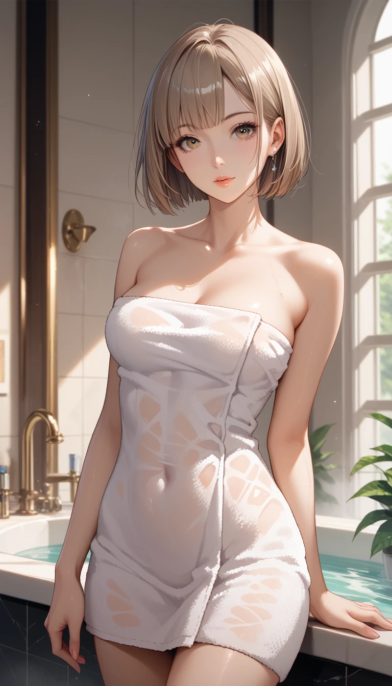 ((masterpiece)),(Highest quality,Highest quality,8K),waterpaint,figure,paint,Majestic,One girl,Cute Japanese girl in a white transparent dress,Leg Supports,White underwear,Sunburned skin,Sunburn mark
,Tomboy Hair,short hair,smile,Cleavage,blue eyes,Moderate ,High Sharpness,High resolution,