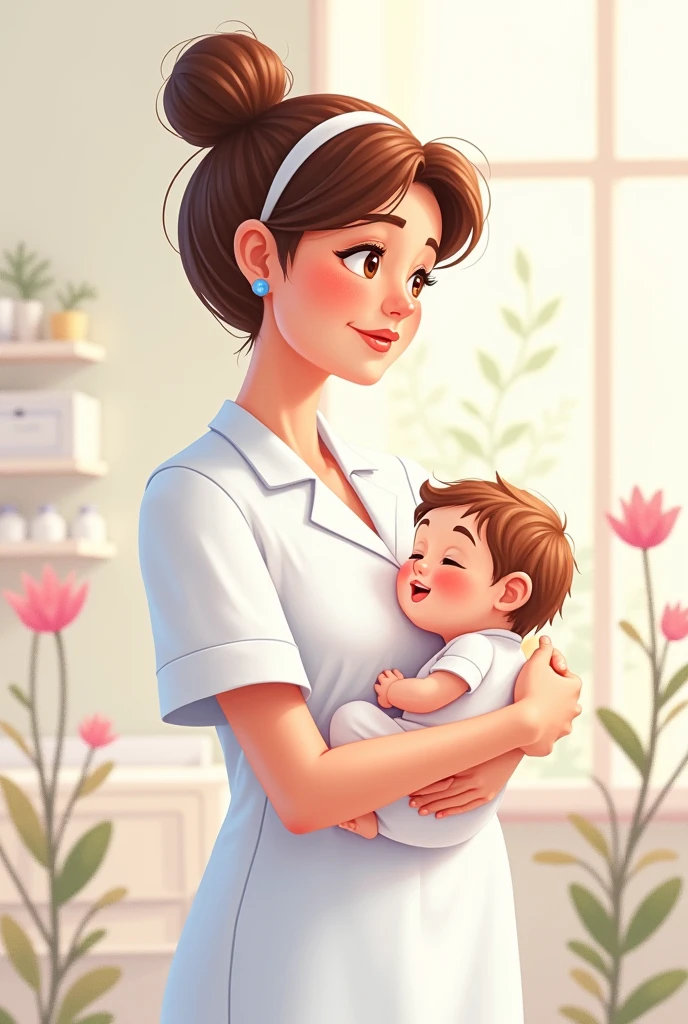 A nurse with a baby cartoon