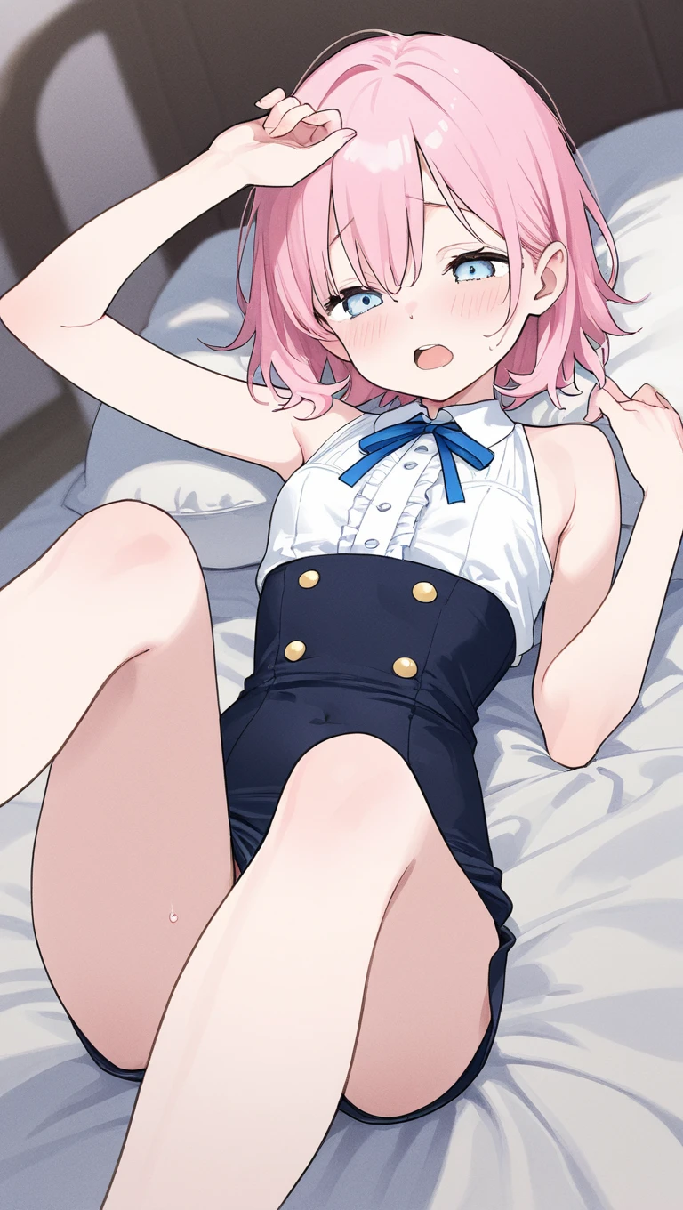 (nsfw:1.5),(Fit Body:1.5),(Clear Skin:1.3),(Best Picture Quality, 8K, Masterpiece:1.3),(high school student:1.5),Beautiful Japanese Girl,(glamorous), (pink medium hair), (bob cut), (slant skyblue eyes),(masturbation:1.3) ,(touch pussy),(orgasm face:1.3) ,(steam), (sweat:1.3),Serene Bedroom Setting, Professional Lighting, Very Detailed Skin And Hair, Lying In Bed, (Legs Spread:1.2), (serafuku:1.3),(wearing white lace sheer lingerie), beguiling expression, (super clear:1.5),light pigmented,panty lift,