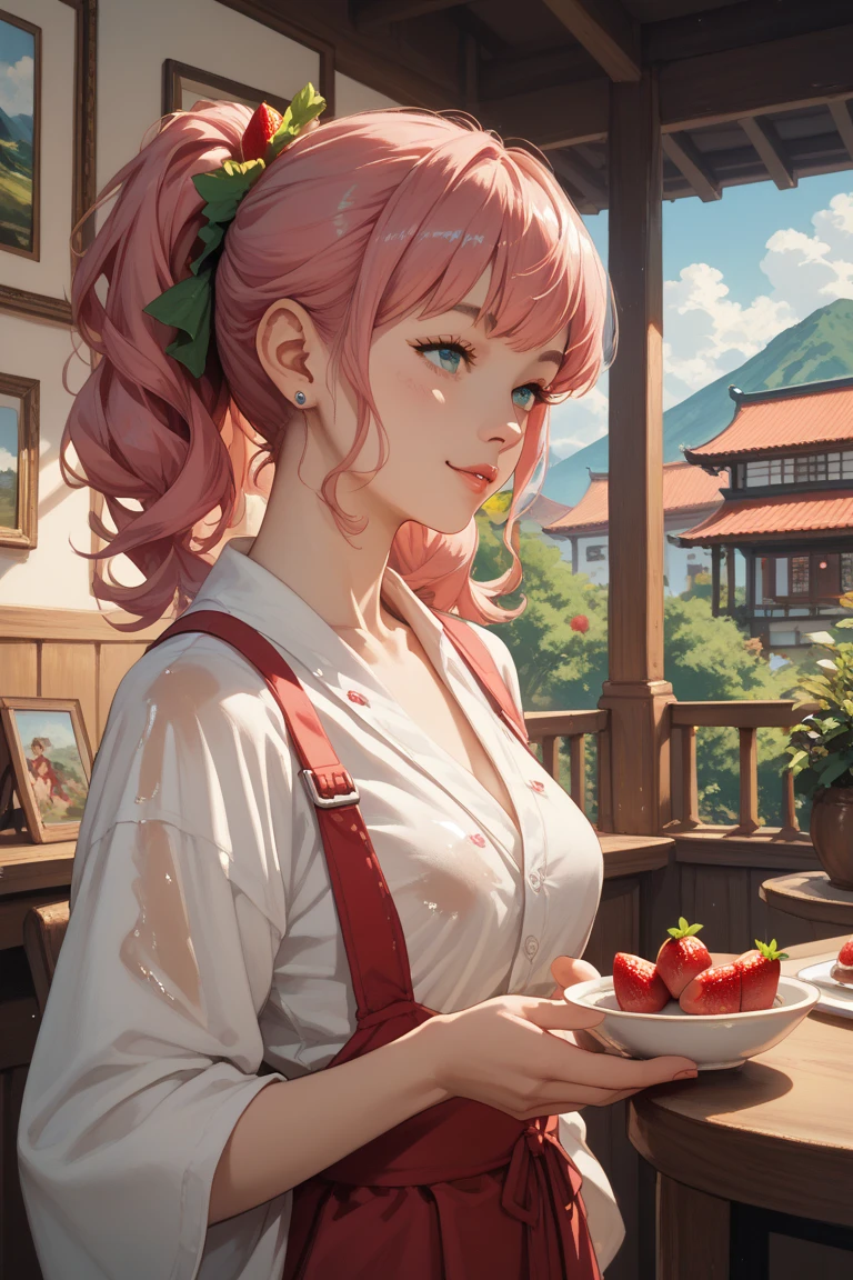 A delicious-looking Japanese strawberry parfait painted in oil painting style