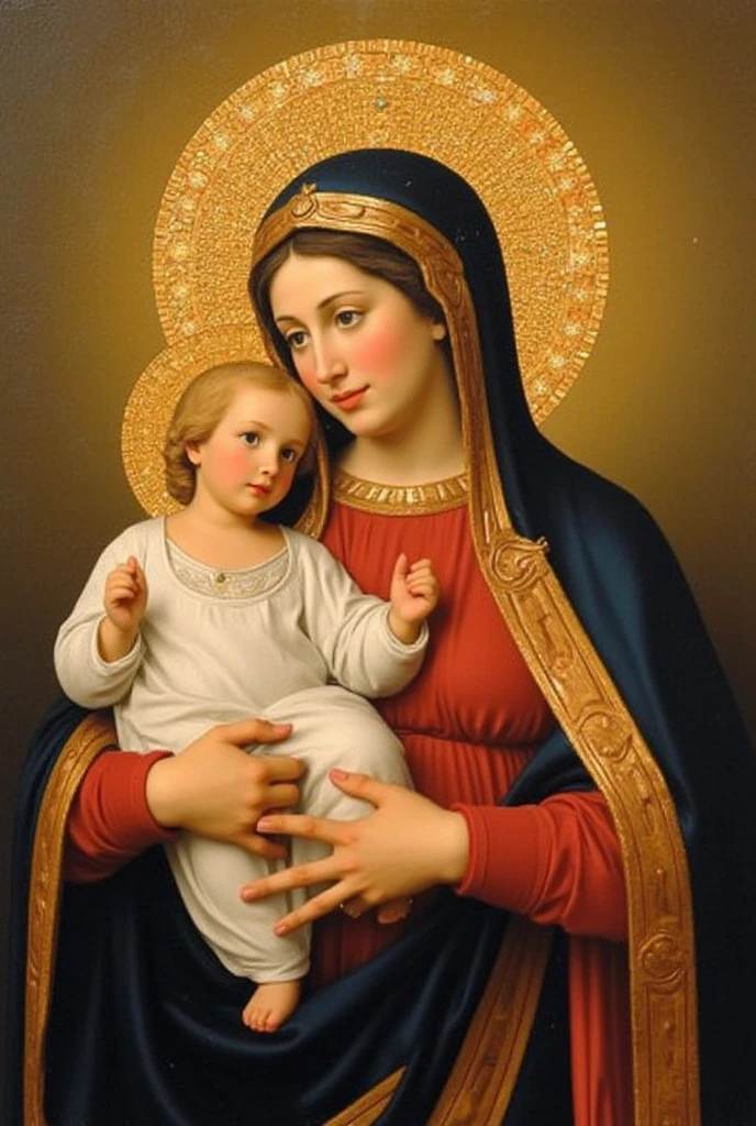 Orthodoxy, Christianity, image of angels, Russia, a lovely mother in Christian dress with a covered head holding a cute baby angel in her hands, on their faces a smile, in the background Russian Orthodox Church, everywhere ash and divine light