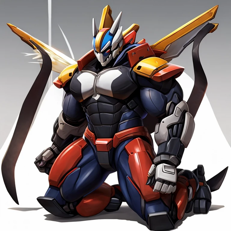 unusually developed muscular body, cartoon aliens with claws and a red body, hercules beetle, protruding blood vessels, fangs, cel shade, guyver style,