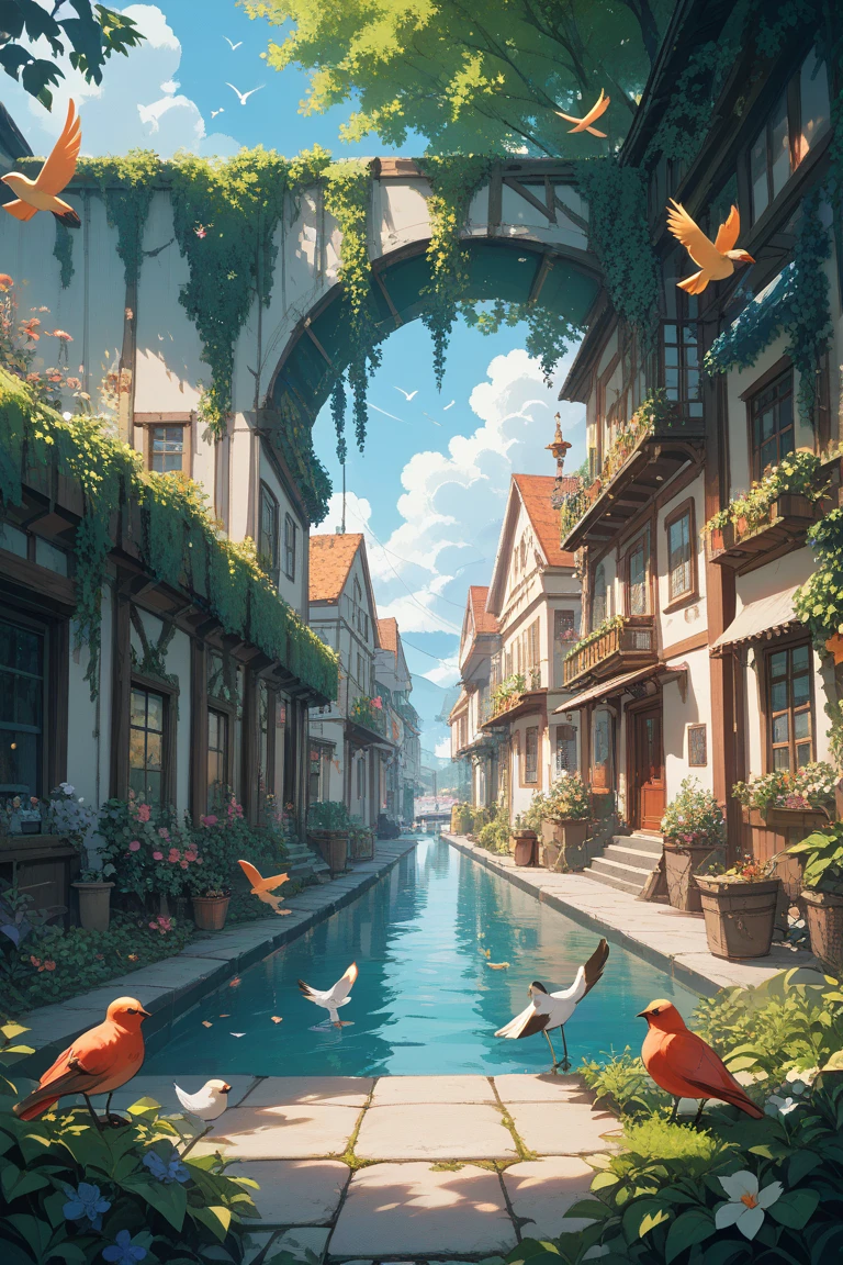 A picture of a half-water surface where mallards shovel
colourful　vivid　Lots of greenery　Pictures of birds